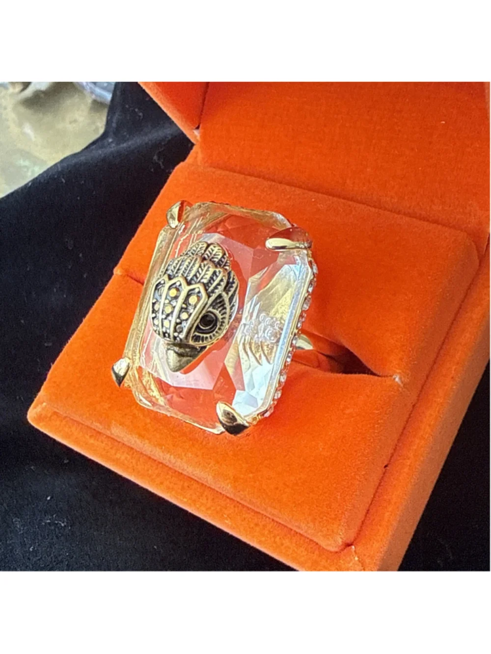 Kurt Geiger London Eagle Head Crystal Statement Cocktail Ring Size 9 NWT